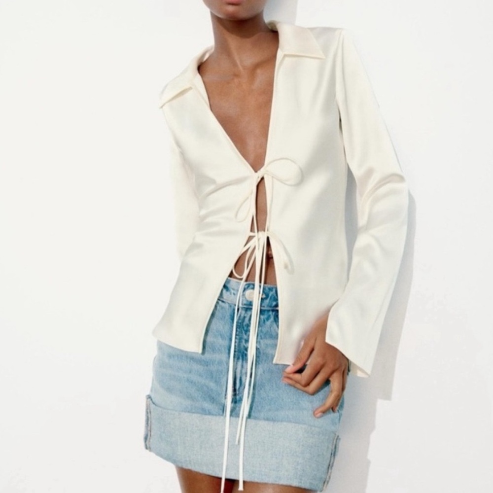 Zara Cream Tie-Front Top